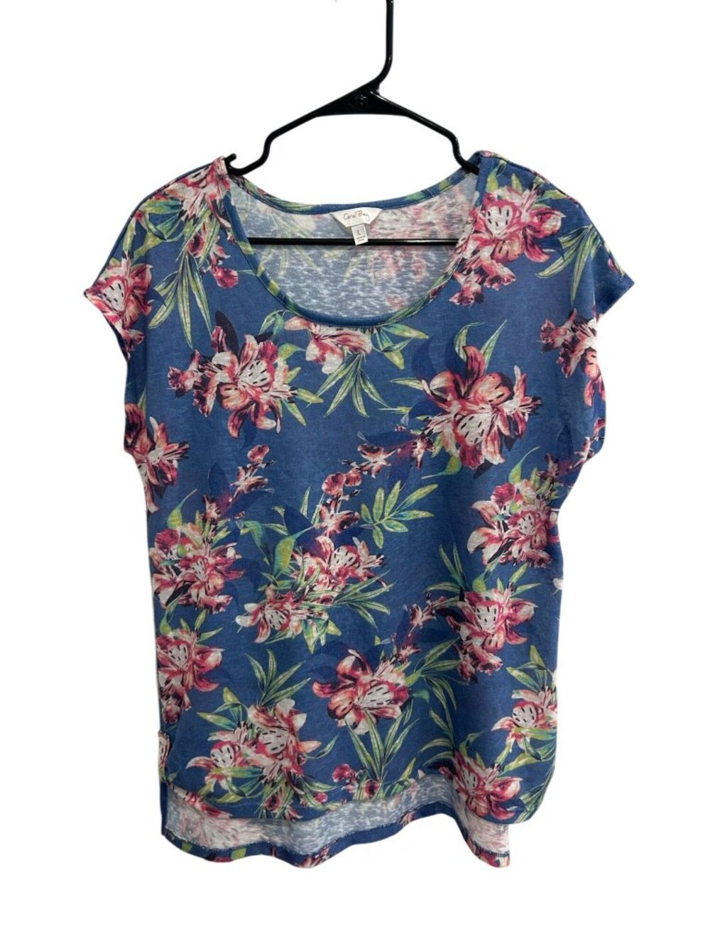 Coral Bay Large Blue Floral Short-Sleeve Top Scoop Neck Floralcore Soft Girl